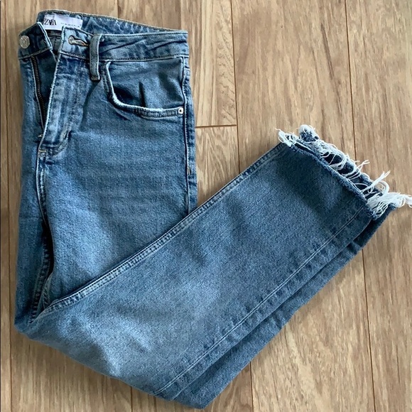 ZARA Straight Leg Jeans, Light Damaged Look